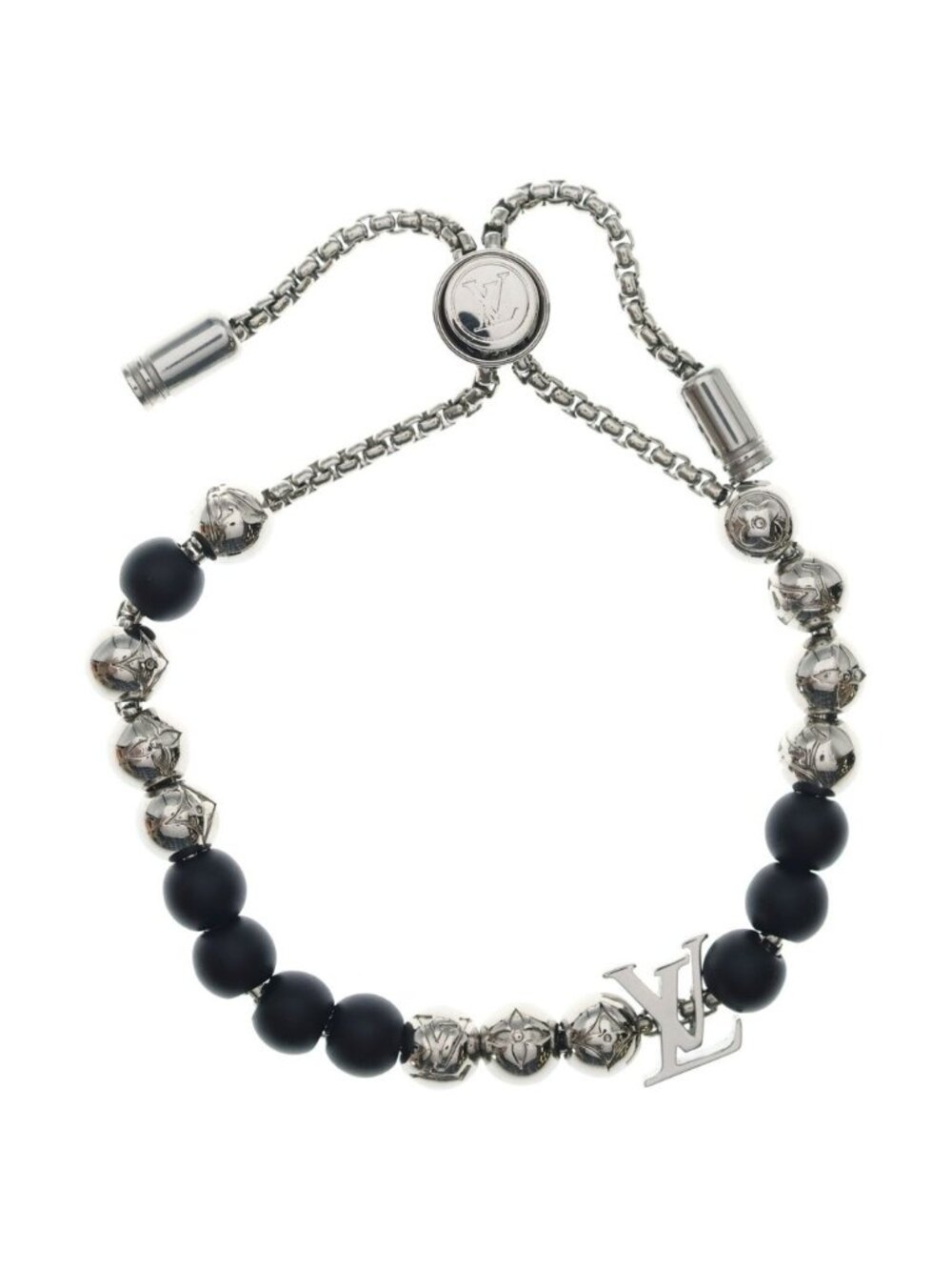 Louis Vuitton Bracelet Monogram Beads LV Silver Black